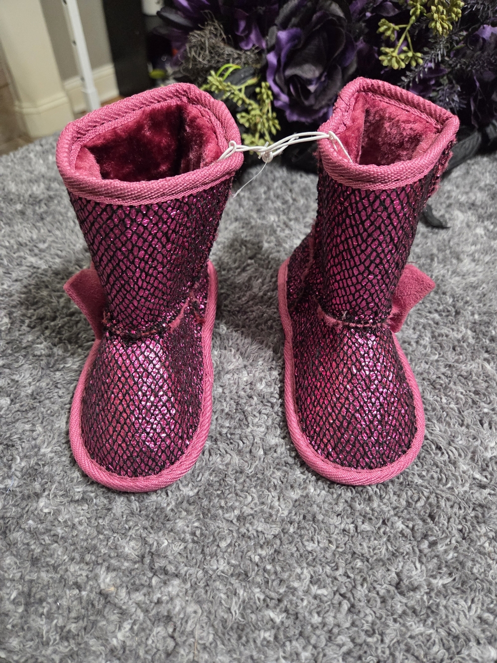 Kids Pink Glitter Pull-On Boots